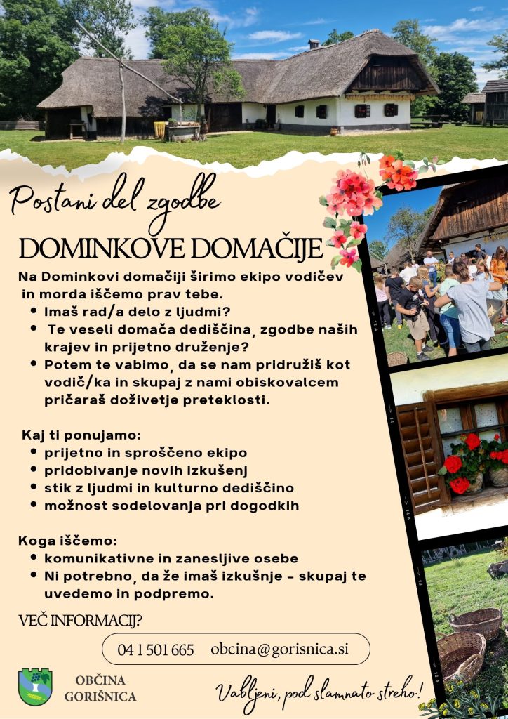 Vabilo k širitvi ekipe vodičev na Dominkovi domačiji